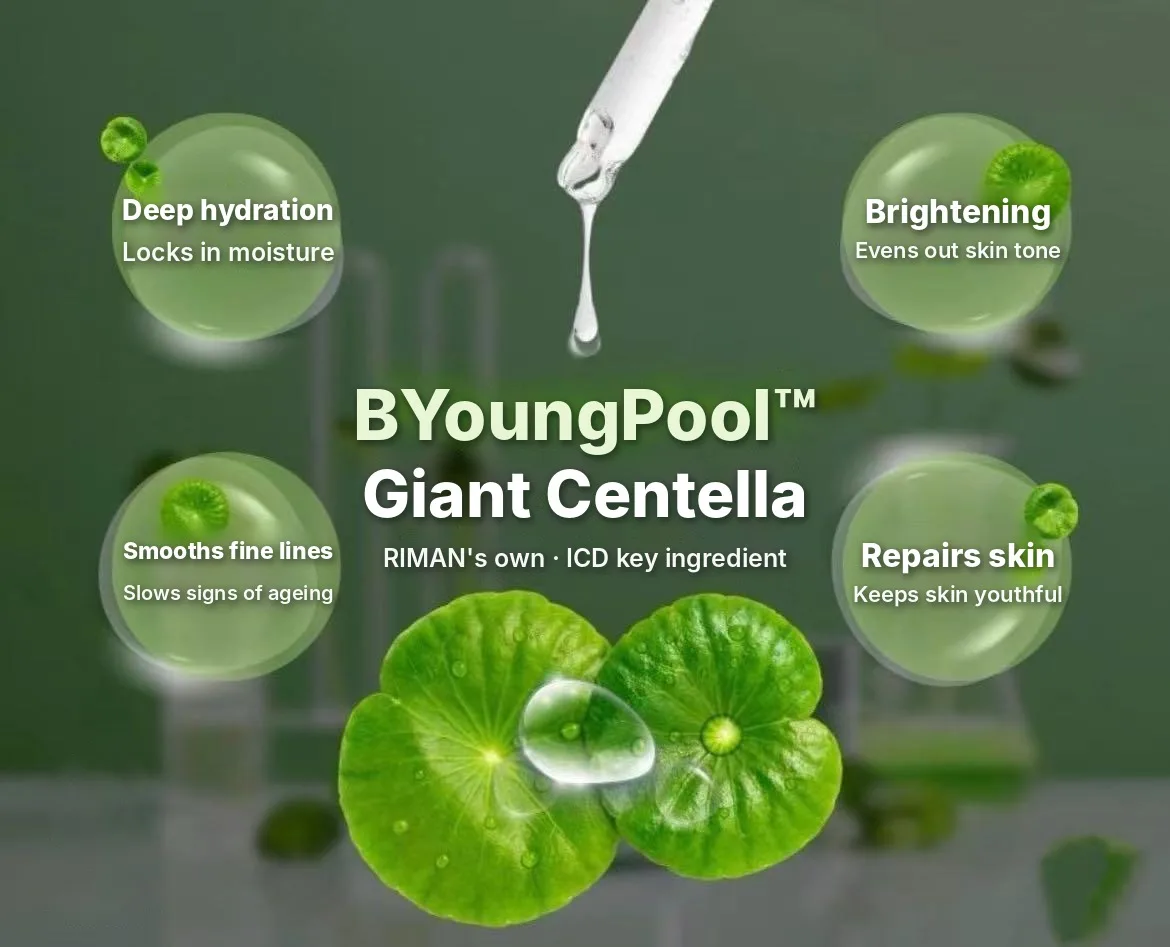 Giant BYoungPool™ centella: deep hydration, brightening, smooths fine lines, repairs skin